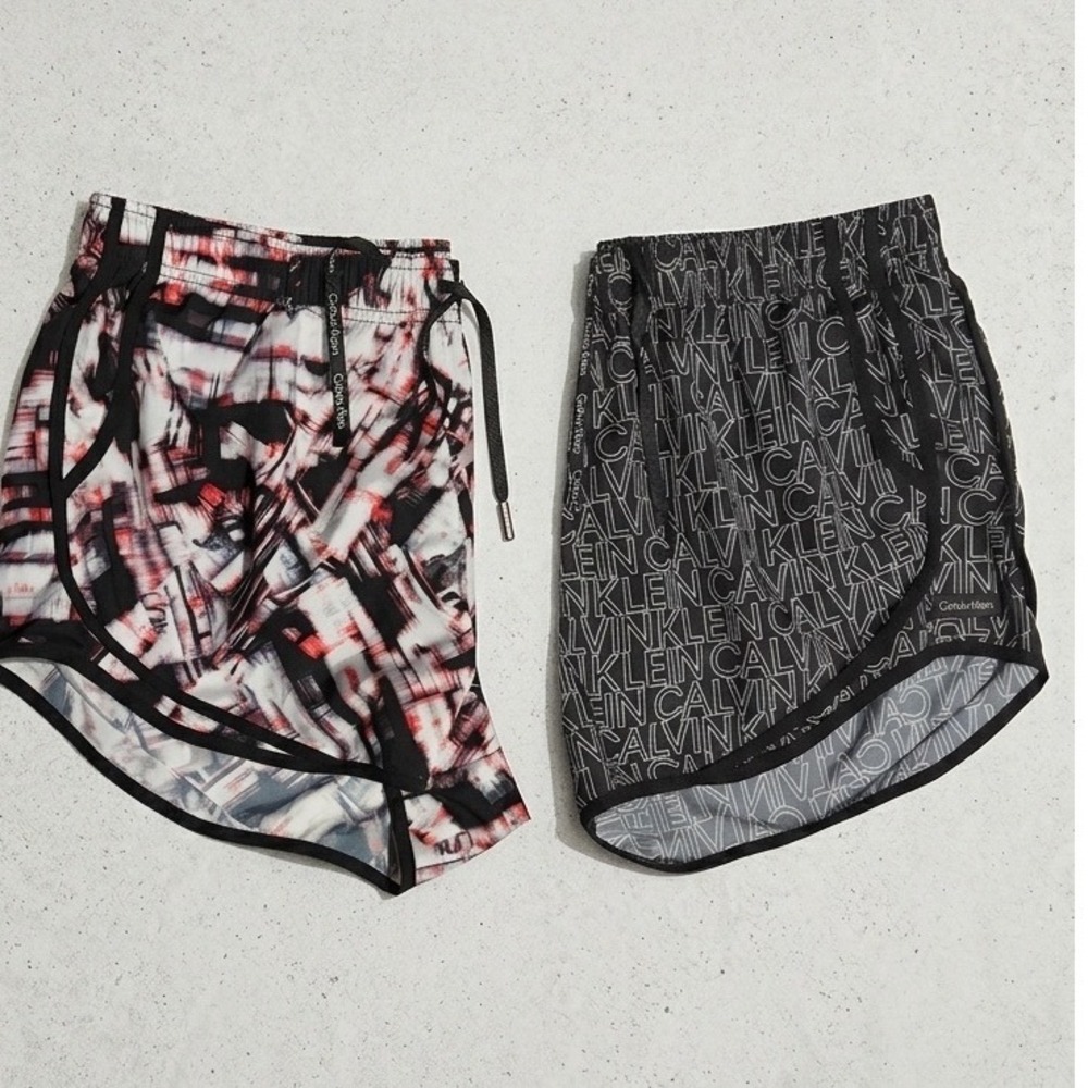 Calvin Klein Womens Performance Running Shorts Set of 2 Logo Abstract XL Black